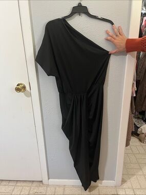 Black One-Shoulder Draped Women’s Dress